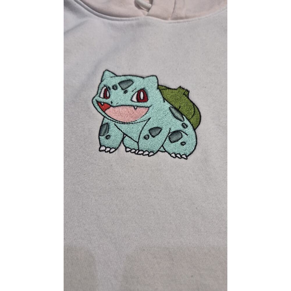 H&M Pokémon Bulbasaur Colorblock Fleece Hoodie Embroidered Pockets XS - Picture 2 of 9